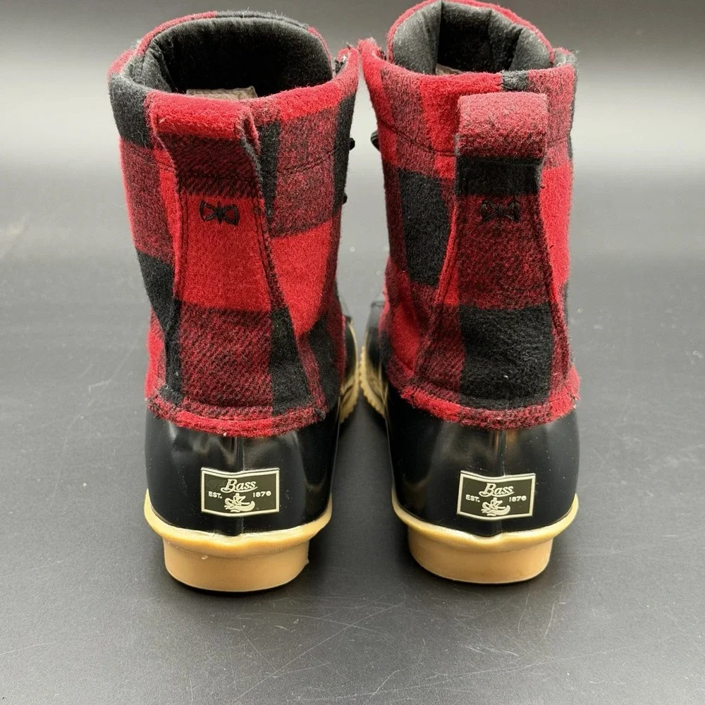 G.H. Bass Harlequin F16 Duck Boots Women's Sz 9 Red Plaid Rain Winter Lace Up